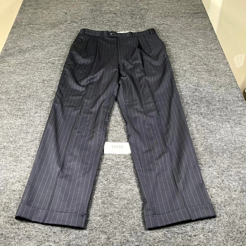 90s Lauren Ralph Lauren Wool Total Comfort Dress Pants Mens 36x32 Blue Pinstripe